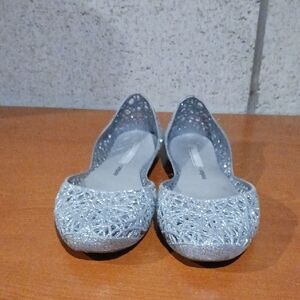Melissa Campana Silver Jelly Ballet Flats Womens Size 9 (B6)
